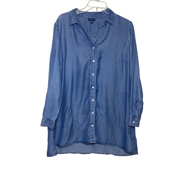 J. Jill Tops - J. Jill Womens Denim Tunic Shirt Size Medium Blue Tencel Long Sleeve Button Down